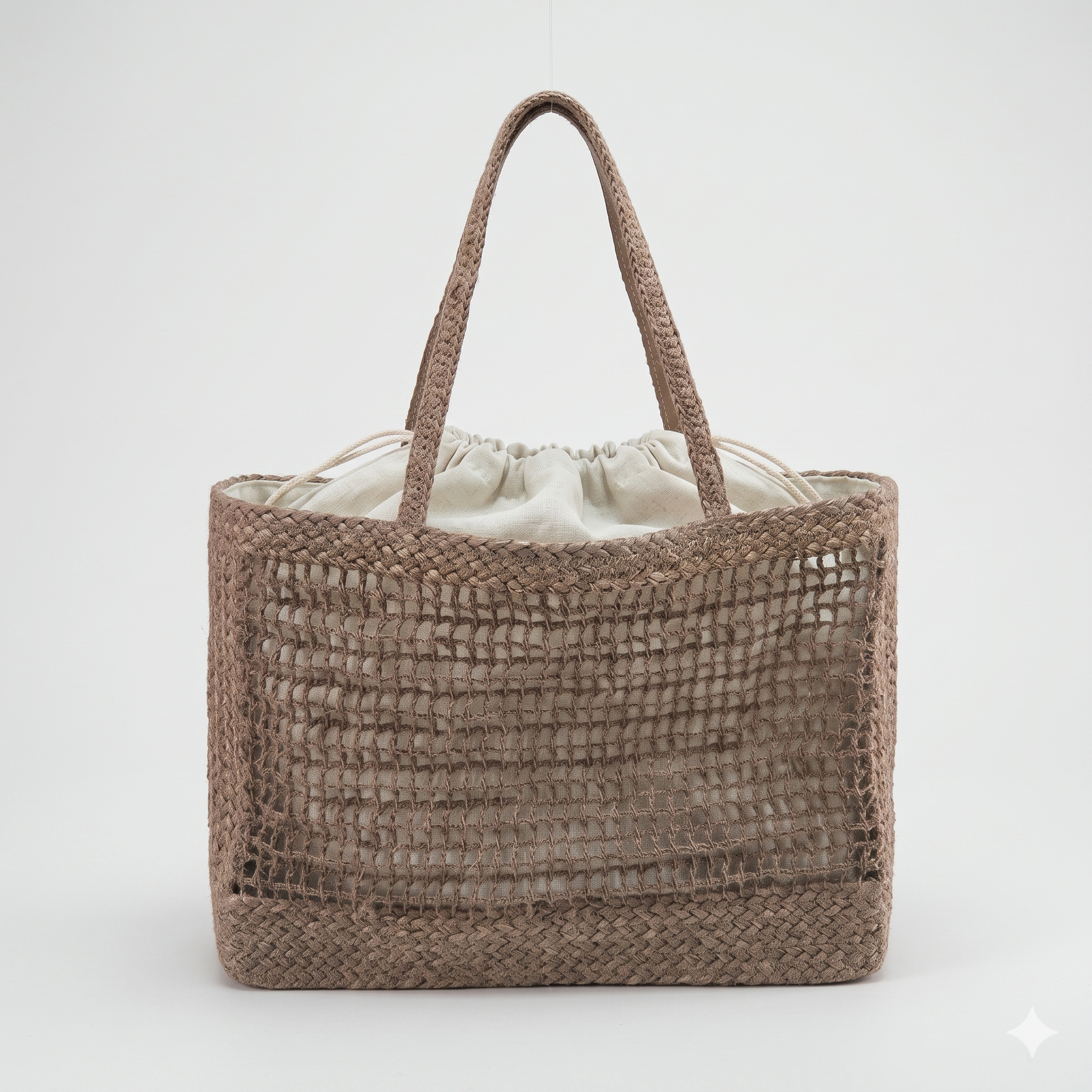 TARA - Geflochtene Netztasche mit herausnehmbarem Canvas-Inlay