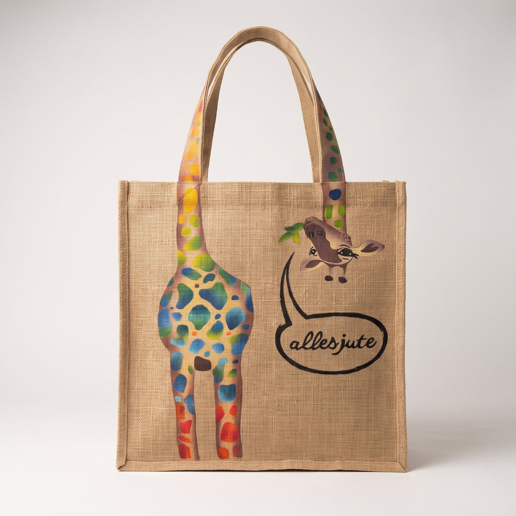 NALA - Jute Shopper „allesjute“ – Motiv-Tasche mit bunter Giraffe