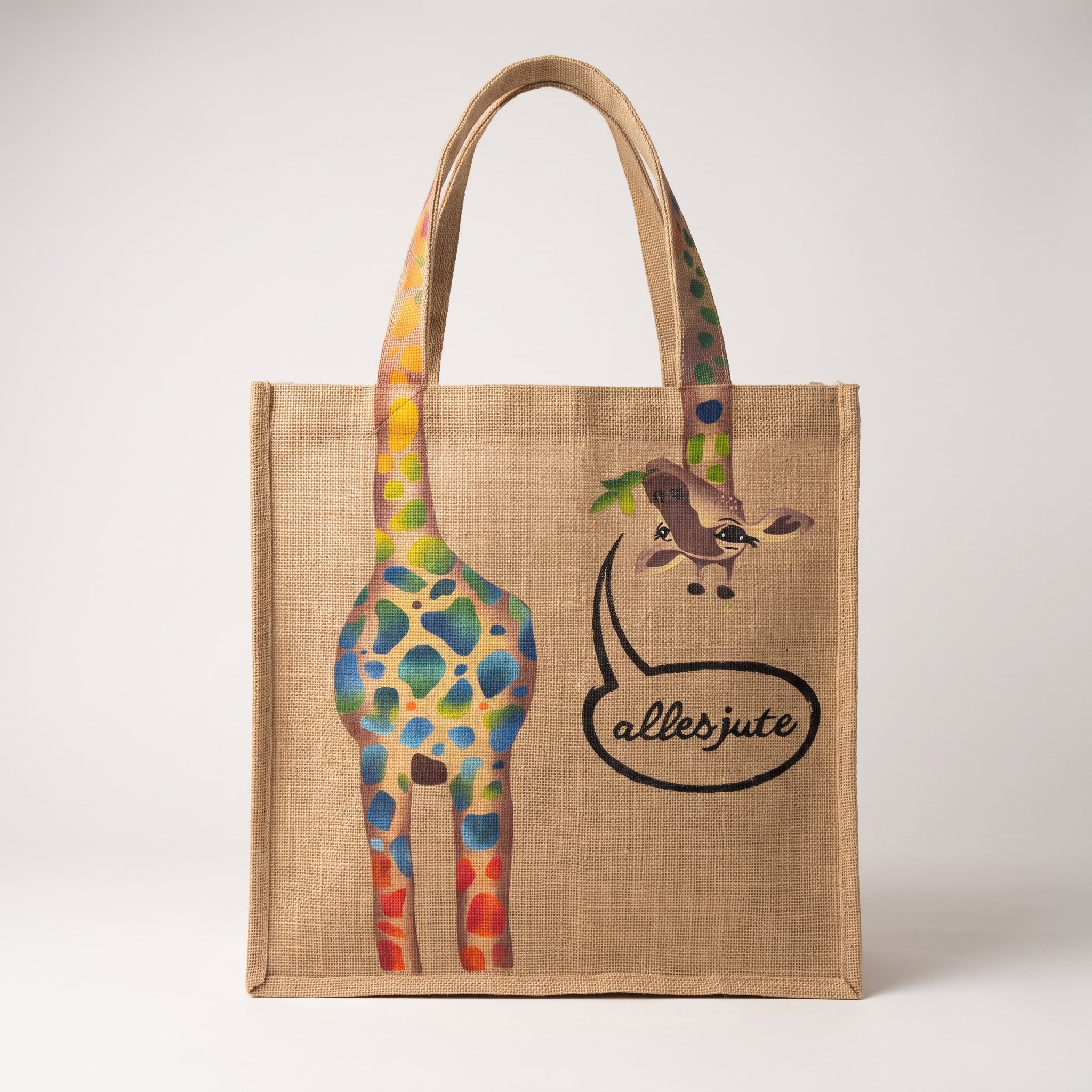 NALA - Jute Shopper „allesjute“ – Motiv-Tasche mit bunter Giraffe
