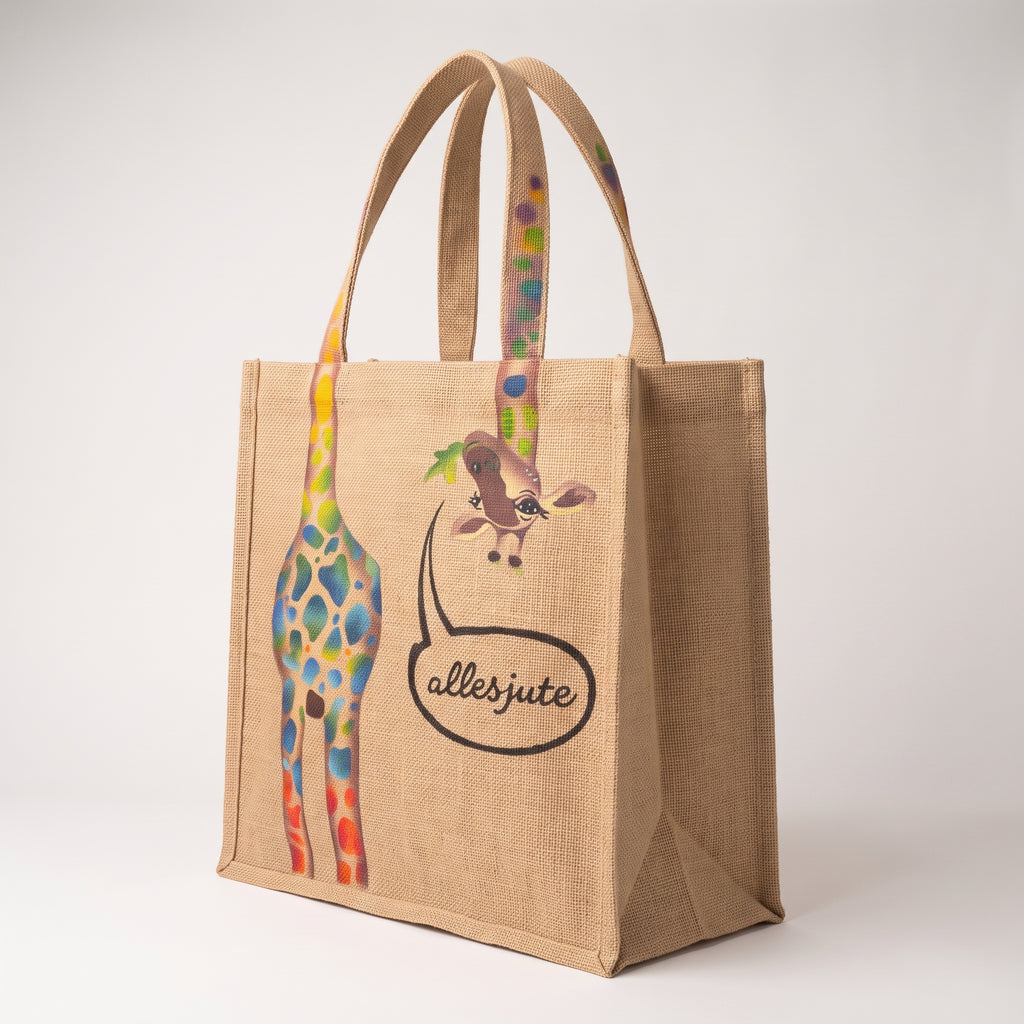 NALA - Jute Shopper „allesjute“ – Motiv-Tasche mit bunter Giraffe