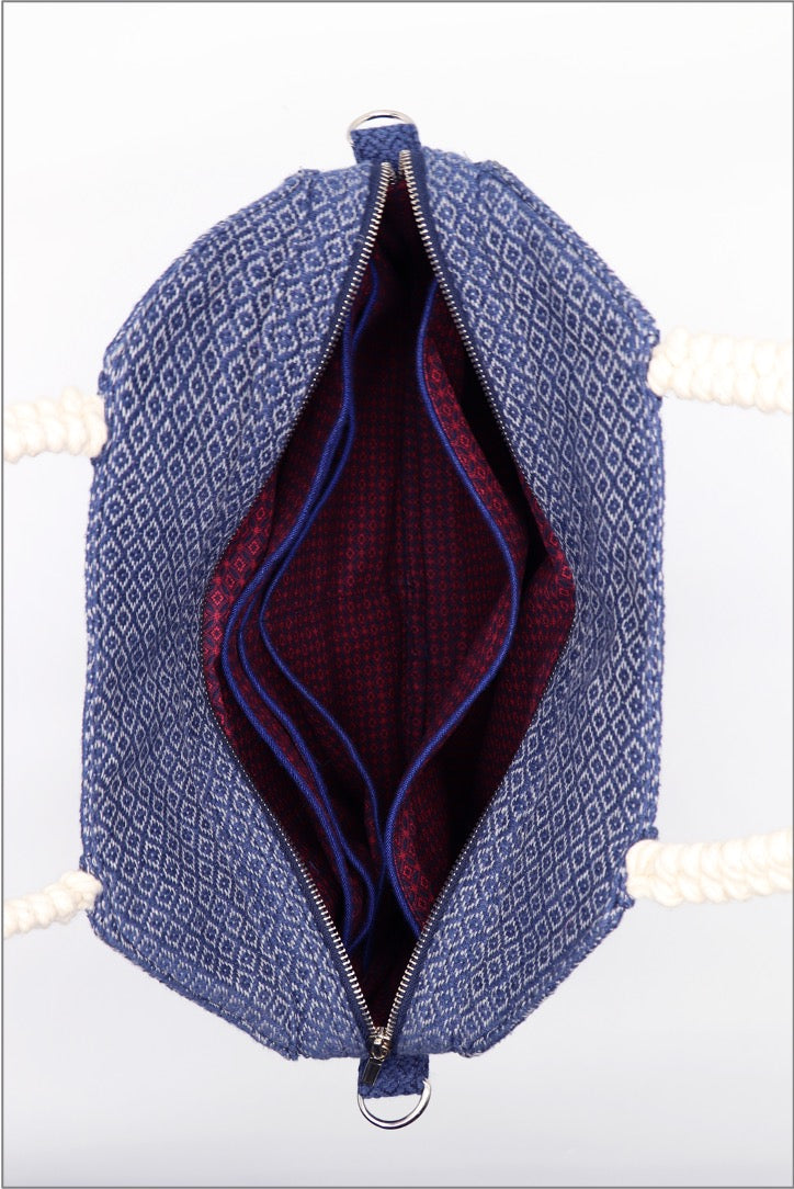 Handgewebte Tote Bag aus Baumwolle mit Diamantmuster